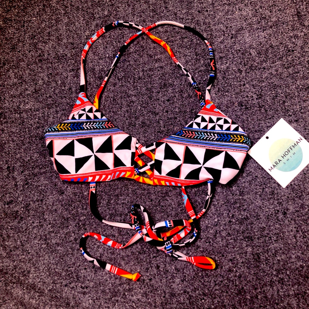 Mara Hoffman Swimwear Beige Orange Tie Bikini Top
